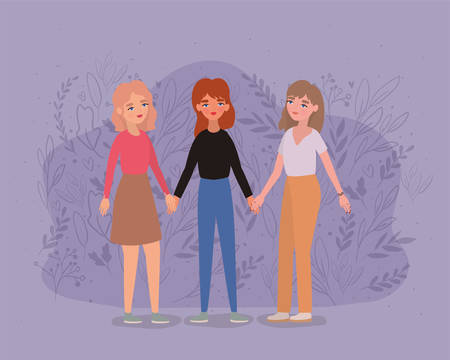 Women avatars holding hands design of empowerment female power feminist people gender feminism young rights protest and strong theme Vector illustrationのイラスト素材
