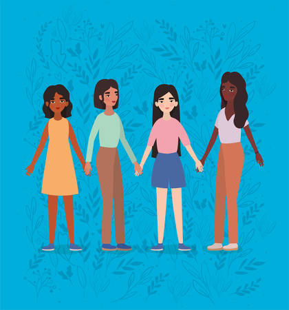 Women avatars holding hands design of empowerment female power feminist people gender feminism young rights protest and strong theme Vector illustrationのイラスト素材