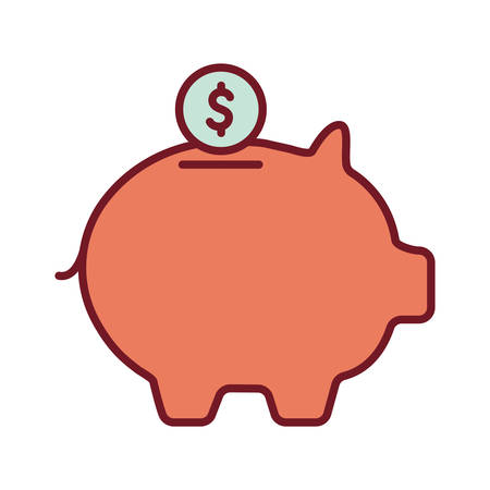 Piggy with coin line and fill style icon of money financial item banking commerce market payment buy currency accounting and invest theme Vector illustrationのイラスト素材