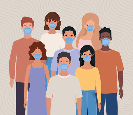 Avatar men and women with masks design of Medical care hygiene health emergency aid exam clinic and patient theme Vector illustrationのイラスト素材