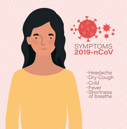 Avatar woman with covid 19 virus design of 2019 ncov cov coronavirus infection corona epidemic disease symptoms and medical theme Vector illustrationのイラスト素材