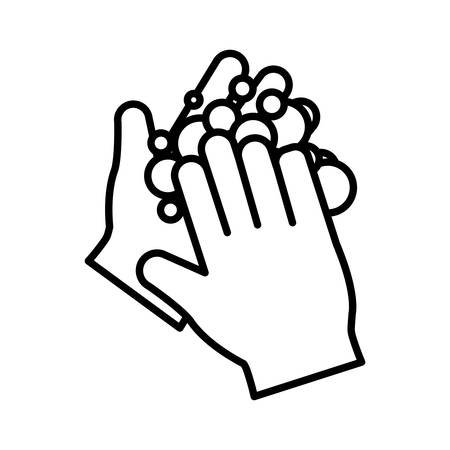 Hands with soap line style icon design of Medical care hygiene health emergency aid exam clinic and patient theme Vector illustrationのイラスト素材