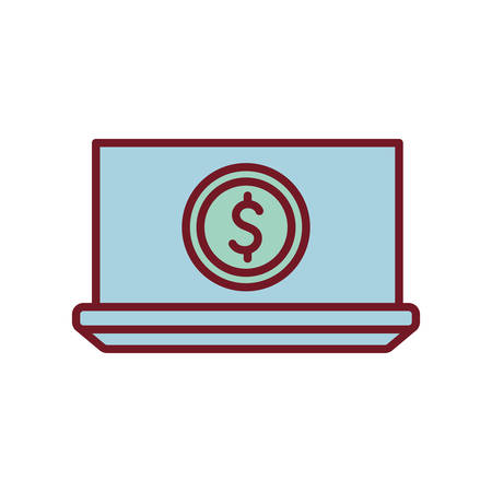 laptop with dollar symbol line and fill style icon of money financial item banking commerce market payment buy currency accounting and invest theme Vector illustrationのイラスト素材