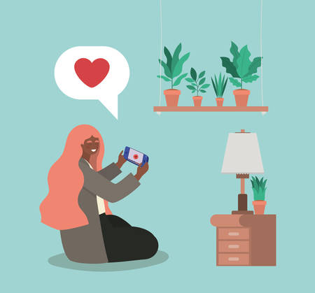 Girl with smartphone at home design, Youth culture people cool person human profile and user theme Vector illustrationのイラスト素材
