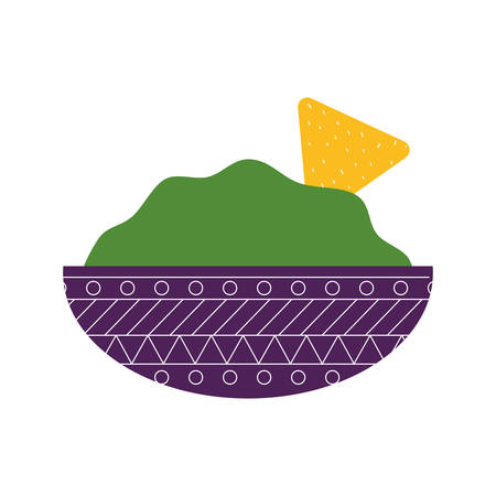 Mexican guacamole bowl flat style icon design, Mexico culture tourism landmark latin and party theme Vector illustrationのイラスト素材