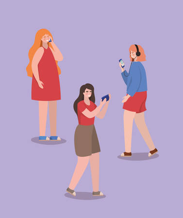 Girls with smartphones design, Youth culture people cool person human profile and user theme Vector illustrationのイラスト素材