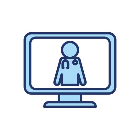 Avatar doctor with stethoscope inside computer line and fill style of Health online medical care emergency aid exam clinic and patient theme Vector illustrationのイラスト素材
