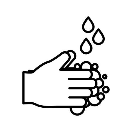 Hands with soap and water drops line style icon design of Medical care hygiene health emergency aid exam clinic and patient theme Vector illustrationのイラスト素材