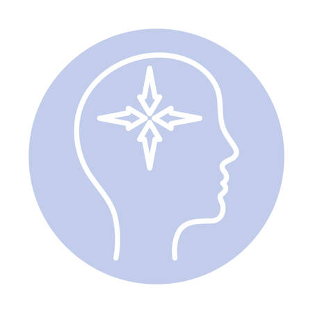 arrows inside human head block style icon design, Mental health mind science intelligence idea medical and education theme Vector illustrationのイラスト素材