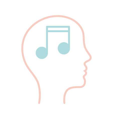 music note inside human head line style icon design, Mental health mind science intelligence idea medical and education theme Vector illustrationのイラスト素材
