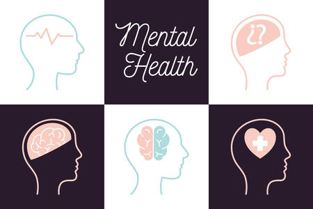 line style icon set design, Mental health mind science intelligence idea medical and education theme Vector illustrationのイラスト素材