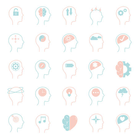 line style icon set design, Mental health mind science intelligence idea medical and education theme Vector illustrationのイラスト素材
