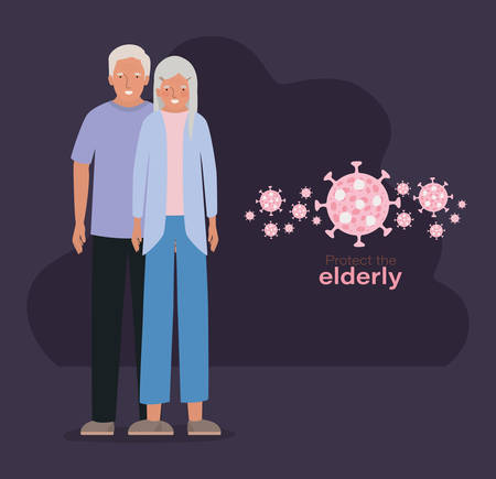 Elder woman and man with masks against Covid 19 design of Medical care hygiene health emergency and patient theme Vector illustrationのイラスト素材