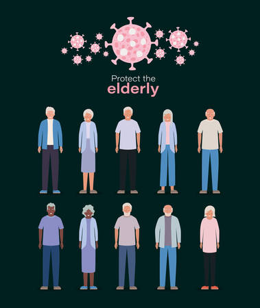 Elder women and men against Covid 19 design of Medical care hygiene health emergency and patient theme Vector illustrationのイラスト素材