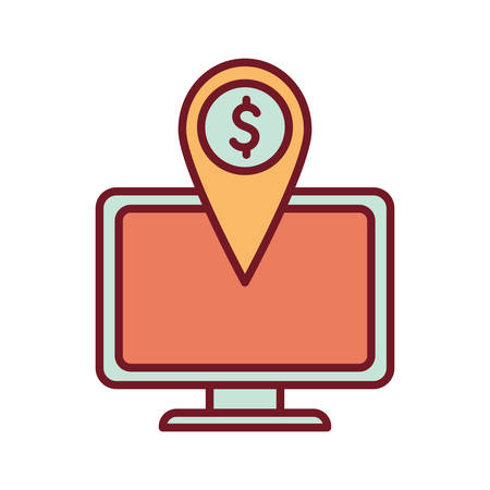 computer with dollar mark line and fill style icon of money financial banking commerce market payment buy currency accounting and invest theme Vector illustrationのイラスト素材