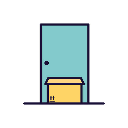 Box in front of the door line and fill style icon design, Delivery logistics transportation shipping service warehouse industry and global theme Vector illustrationのイラスト素材