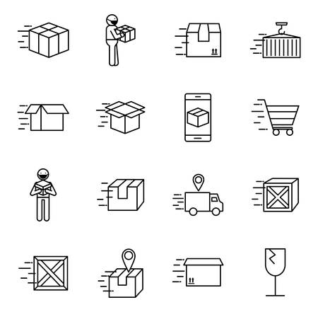 line style icon set design, Fast delivery logistics transportation shipping service warehouse industry and global theme Vector illustrationのイラスト素材