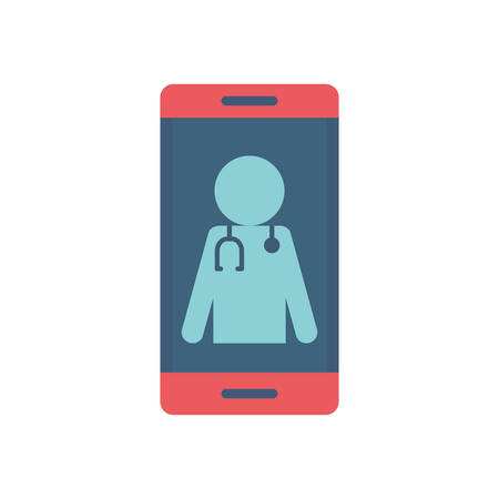 Avatar doctor with stethoscope inside smartphone flat style icon design of Health online medical care emergency aid exam clinic and patient theme Vector illustrationのイラスト素材
