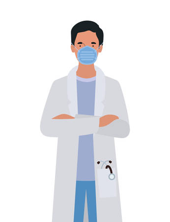 Man doctor with mask against 2019 ncov virus design of Covid 19 cov infection disease symptoms and medical theme Vector illustrationのイラスト素材