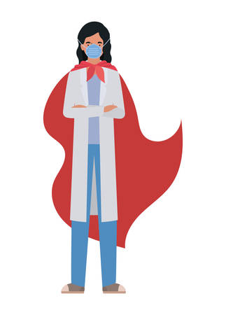woman doctor hero with cape against 2019 ncov virus design of Covid 19 cov infection disease symptoms and medical theme Vector illustrationのイラスト素材