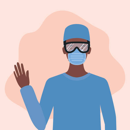 Man doctor with uniform mask and glasses design of Medical care health emergency aid exam clinic and patient theme Vector illustrationのイラスト素材