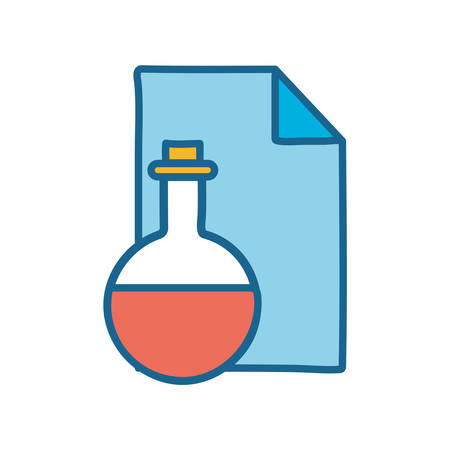 Flask and document line and fill style icon design, Science chemistry laboratory research technology biology equipment and test theme Vector illustrationのイラスト素材