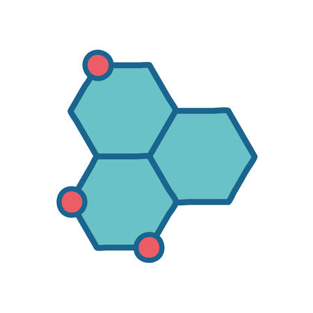 Atom line and fill style icon design, science chemistry molecular technology particle molecule micro element and power theme Vector illustrationのイラスト素材