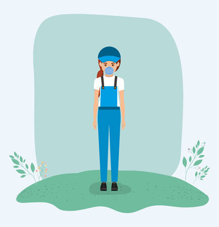 Woman gardener with mask against 2019 ncov virus design of Covid 19 cov infection disease symptoms and medical theme Vector illustrationのイラスト素材