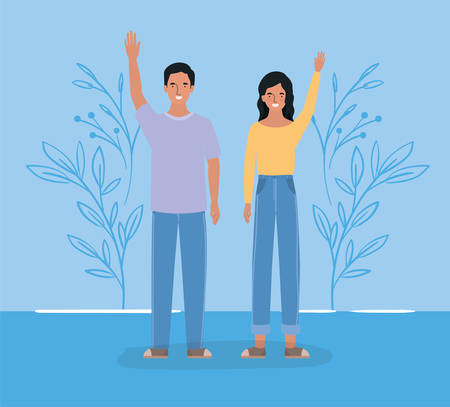Woman and man avatar with leaves design, Person people human profile and user theme Vector illustrationのイラスト素材