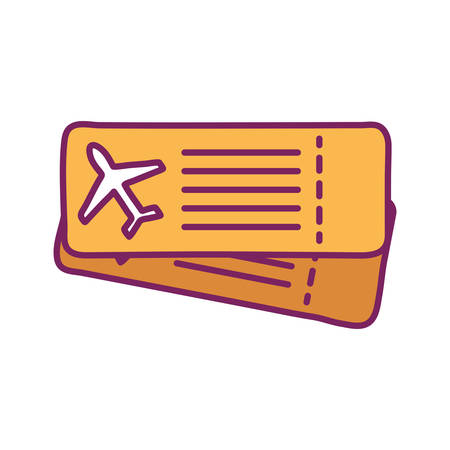 Airplane tickets line and fill style icon design, Plane vehicle transportation fly air travel aircraft flight aviation and sky theme Vector illustrationのイラスト素材
