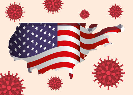 Coronavirus 2019 nCov and usa flag map design of Covid 19 virus cov infection corona epidemic disease symptoms and medical theme Vector illustrationのイラスト素材