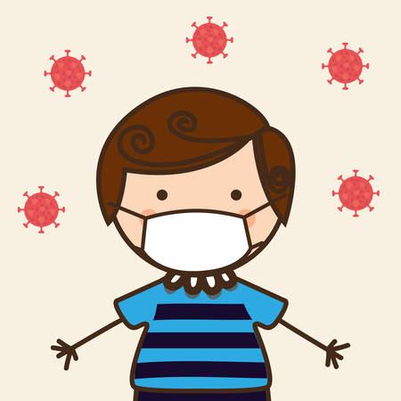 Boy kid with mask against 2019 ncov virus design of Covid 19 cov infection disease symptoms and medical theme Vector illustrationのイラスト素材