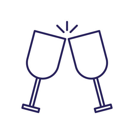 Glsses colliding line style icon design, Alcohol drink bar beverage liquid menu surprise restaurant and celebration theme Vector illustrationのイラスト素材