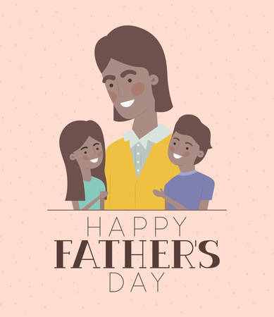 Happy fathers day text man son and daughter cartoon design, Celebration and love theme Vector illustrationのイラスト素材