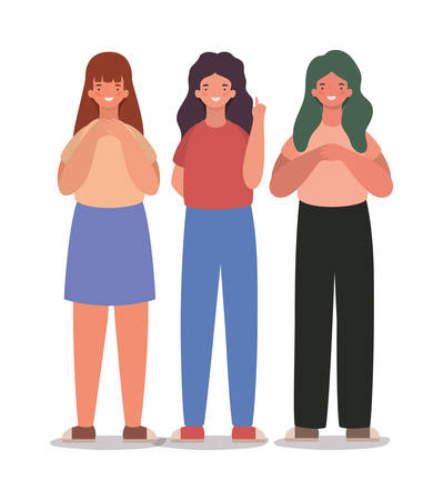 happy women cartoons design, Girl female person people human and social media theme Vector illustrationのイラスト素材