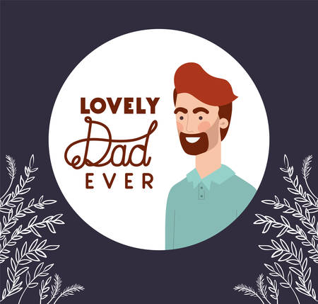 Lovely dad ever text man cartoon and leaves design, Celebration and love theme Vector illustrationのイラスト素材