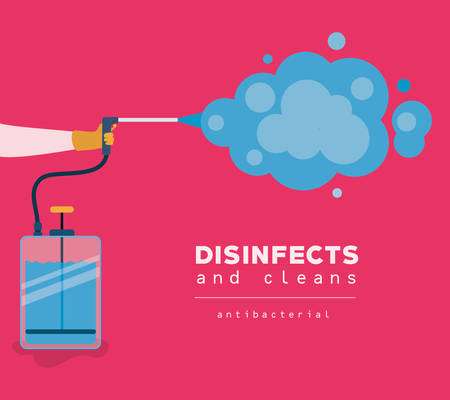 Spray bottle with smoke design, Disinfects clean antibacterial and hygiene theme Vector illustrationのイラスト素材