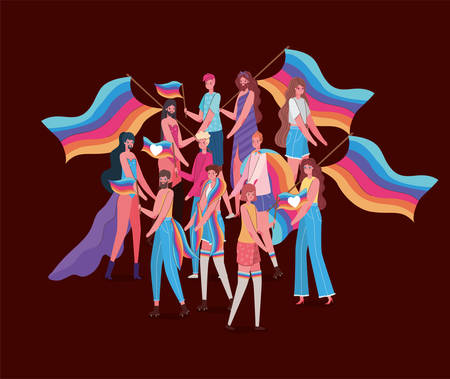 girls and boys with costumes and lgtbi flag design, sexual orientation and identity theme Vector illustrationのイラスト素材