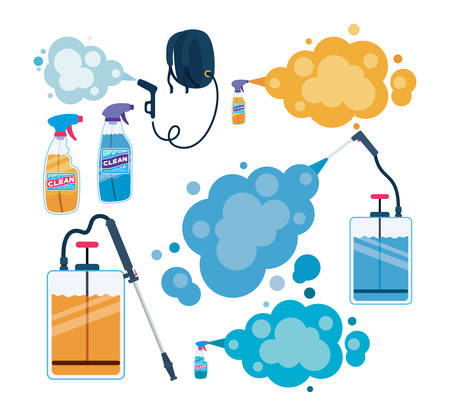 Spray bottles with smokes design, Disinfects clean antibacterial and hygiene theme Vector illustrationのイラスト素材