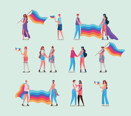 girls and boys with costumes and lgtbi flag design, sexual orientation and identity theme Vector illustrationのイラスト素材