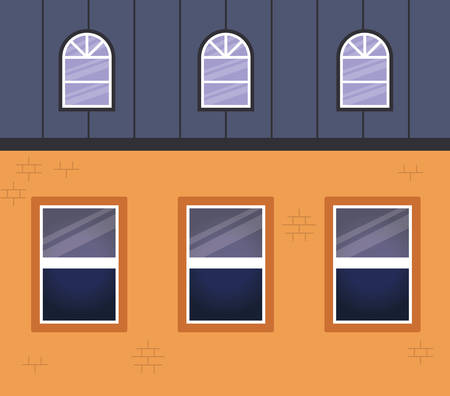 Windows outside orange house design, home and architecture theme vector illustrationのイラスト素材