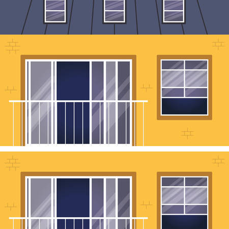 Windows outside yellow building design, house home and architecture theme vector illustrationのイラスト素材
