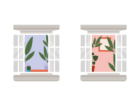 windows with interior view of plants and frame design, architecture home and house theme Vector illustrationのイラスト素材