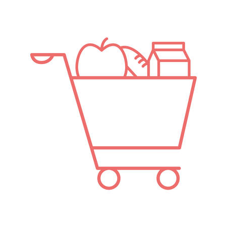 milk box apple and bread inside cart line style icon design, food eat restaurant and menu theme Vector illustrationのイラスト素材