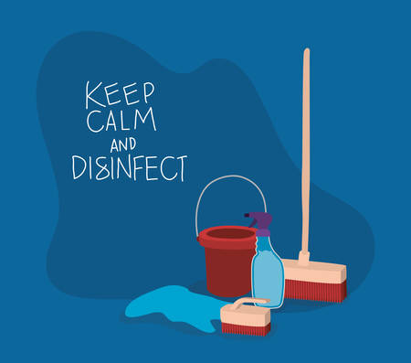 Bucket spray rag and brush design, Keep calm and desinfect theme Vector illustrationのイラスト素材