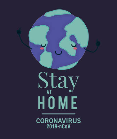 Coronavirus 2019 nCov stay at home and kawaii world cartoon design of Covid 19 theme Vector illustrationのイラスト素材