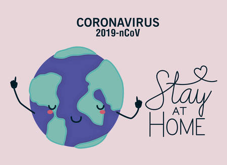 Coronavirus 2019 nCov stay at home and kawaii world cartoon design of Covid 19 theme Vector illustrationのイラスト素材