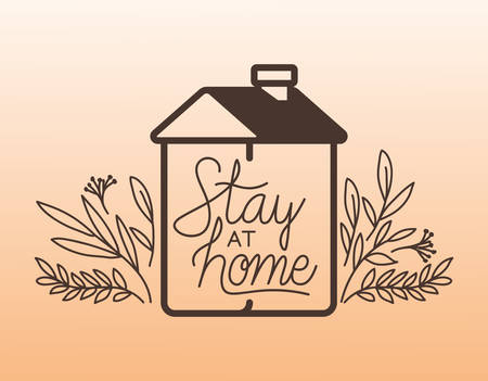 Stay at home and house building with leaves design of Covid 19 virus theme Vector illustrationのイラスト素材