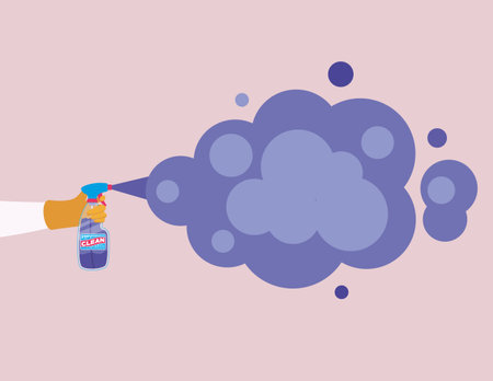 Spray bottle with smoke design, Disinfects clean antibacterial and hygiene theme Vector illustration