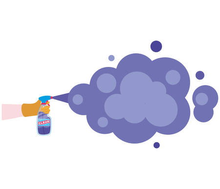Hand holding clean spray bottle with smoke design, Hygiene wash health and clean theme Vector illustrationのイラスト素材